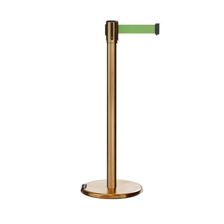 MONTOUR LINE Retractable Belt Rolling Stanchion, 2ft Sat.Brass Post  11ft. Lt Grn ME530-SB-LGN-110